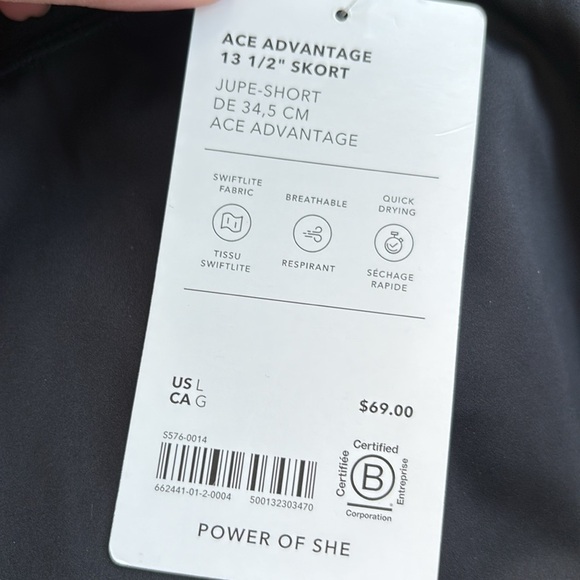 NWT Athleta Ace Advantage 13 1/2 Black Skort Size Large - Picture 6 of 8